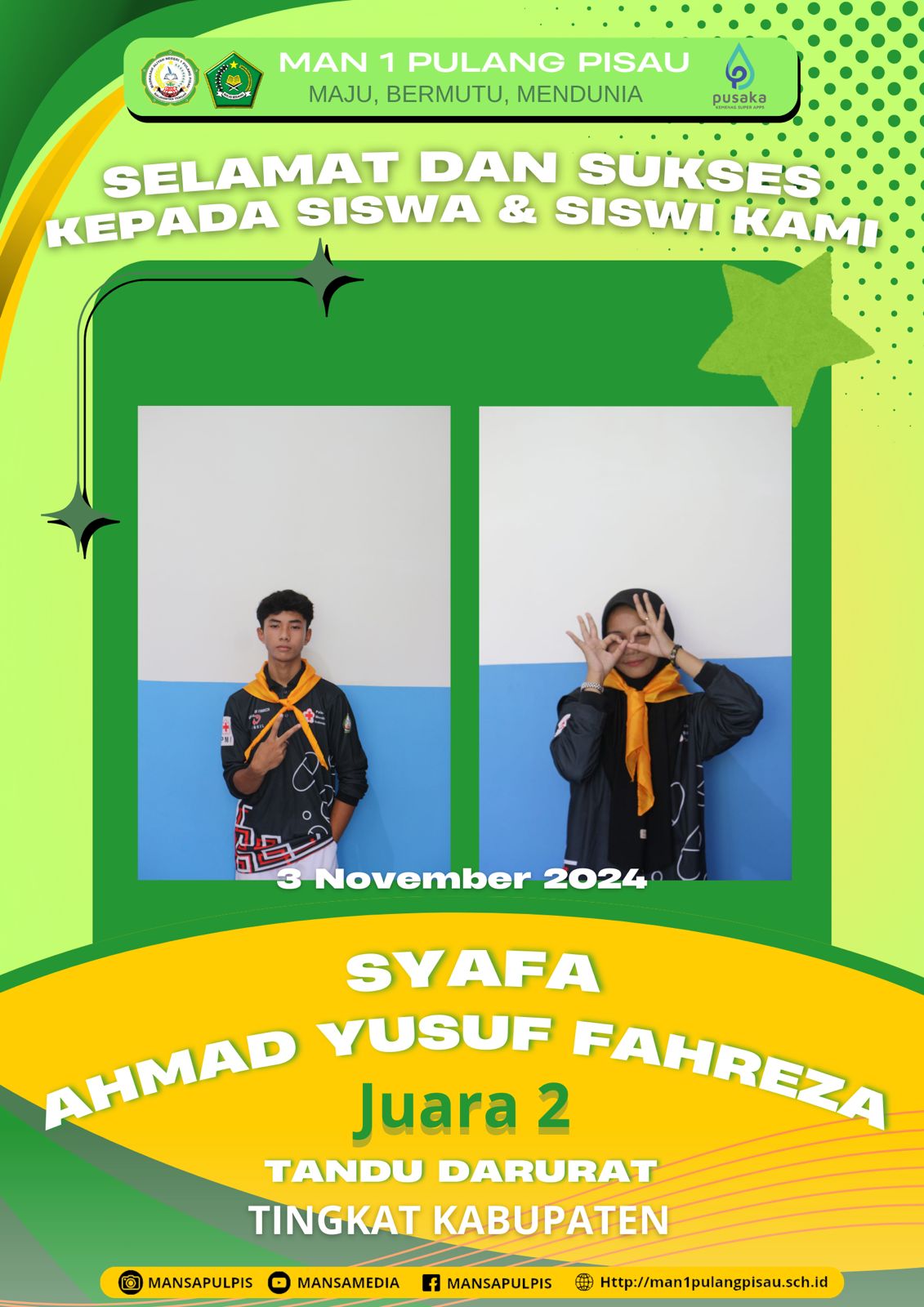 Ahmad Yusuf Fahreza & Syafa Berhasil Meraih Juara 2 Tenda Darurat